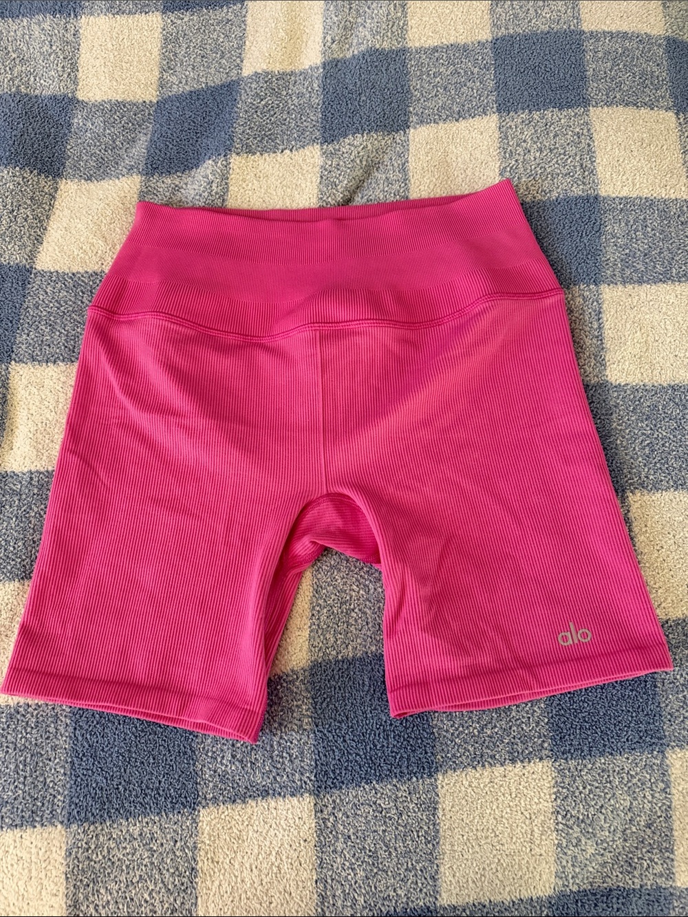 ALO Yoga Ribbed High-Waist Bike Shorts in Hot Pink